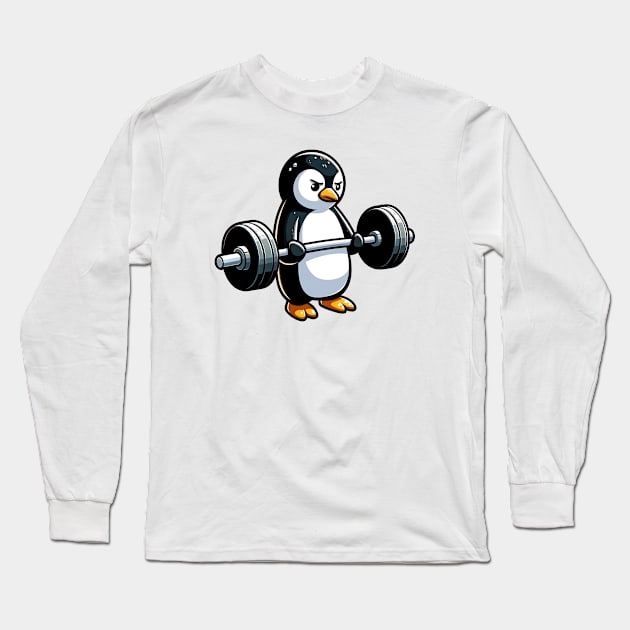 penguin gym weightlifting Long Sleeve T-Shirt by Dracoola